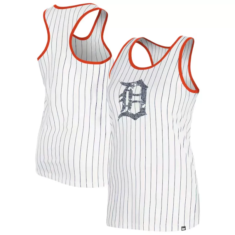 Women's Detroit Tigers New Era White Gameday Pinstripe Tank Top Women's Detroit Tigers New Era White Gameday Pinstripe Tank Top