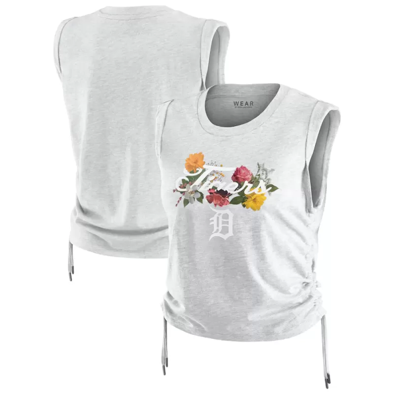 Women's Detroit Tigers WEAR by Erin Andrews Heather Gray Cinched Tank Top