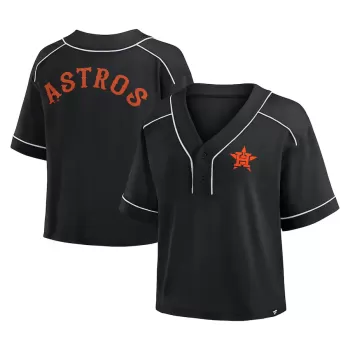 Women's Houston Astros Fanatics Black Oversized Champ Game Cropped V-Neck T-Shirt Women's Houston Astros Fanatics Black Oversized Champ Game Cropped V-Neck T-Shirt