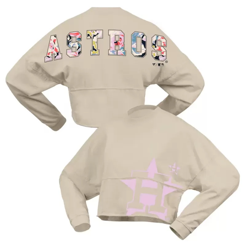 Women's Houston Astros Fanatics Cream Floral Preppy Cropped Long Sleeve T-Shirt Women's Houston Astros Fanatics Cream Floral Preppy Cropped Long Sleeve T-Shirt