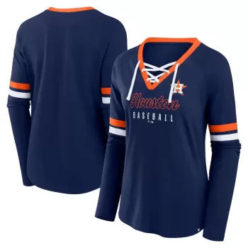 Women's Houston Astros Fanatics Navy Won & Done Raglan Lace-Up Long Sleeve T-Shirt Women's Houston Astros Fanatics Navy Won & Done Raglan Lace-Up Long Sleeve T-Shirt