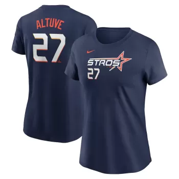 Women's Houston Astros Jose Altuve Nike Navy 2025 City Connect Fuse Name & Number T-Shirt Women's Houston Astros Jose Altuve Nike Navy 2025 City Connect Fuse Name & Number T-Shirt