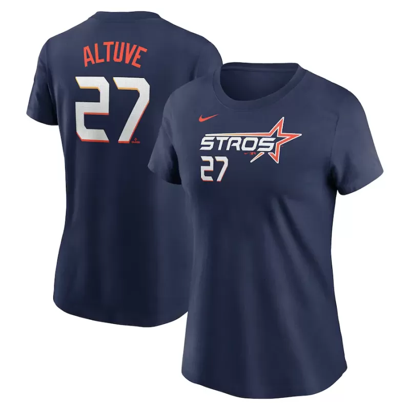 Women's Houston Astros Jose Altuve Nike Navy 2025 City Connect Fuse Name & Number T-Shirt Women's Houston Astros Jose Altuve Nike Navy 2025 City Connect Fuse Name & Number T-Shirt