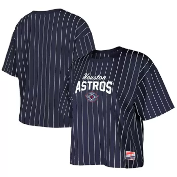 Women's Houston Astros New Era Navy 2025 City Connect Boxy Pinstripe T-Shirt Women's Houston Astros New Era Navy 2025 City Connect Boxy Pinstripe T-Shirt