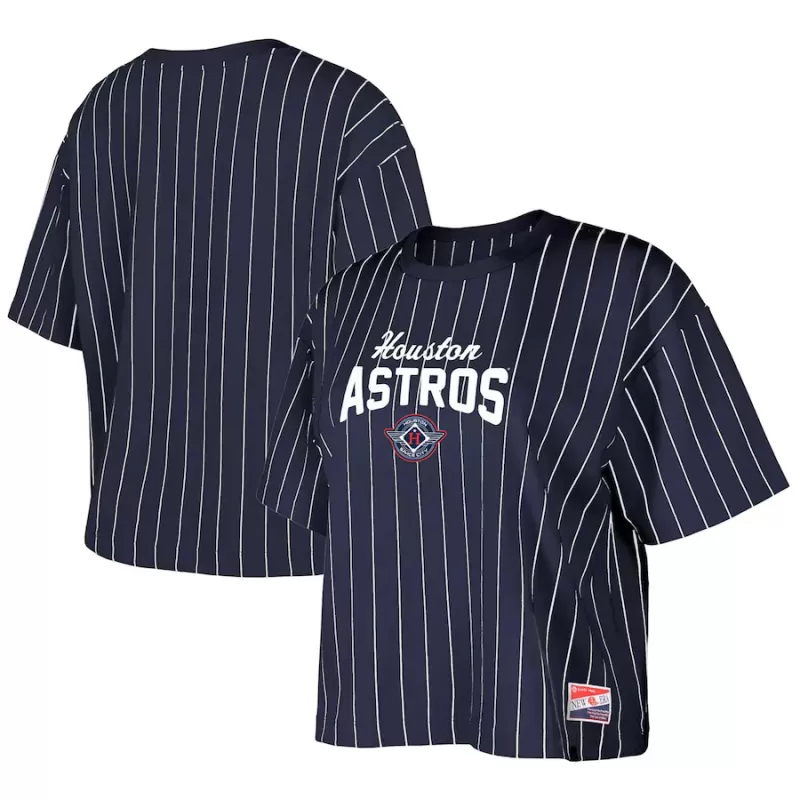 Women's Houston Astros New Era Navy 2025 City Connect Boxy Pinstripe T-Shirt Women's Houston Astros New Era Navy 2025 City Connect Boxy Pinstripe T-Shirt