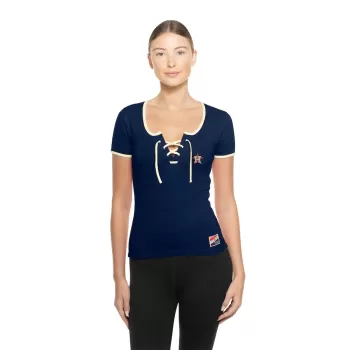 Women's Houston Astros New Era Navy Throwback Lace Up T-Shirt Women's Houston Astros New Era Navy Throwback Lace Up T-Shirt