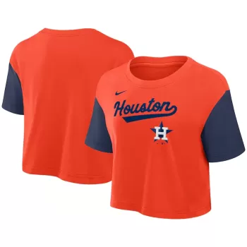 Women's Houston Astros Nike Orange/Navy Script Cropped Performance T-Shirt Women's Houston Astros Nike Orange/Navy Script Cropped Performance T-Shirt