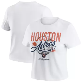 Women's Houston Astros WEAR by Erin Andrews White Distressed Cropped Baby T-Shirt Women's Houston Astros WEAR by Erin Andrews White Distressed Cropped Baby T-Shirt