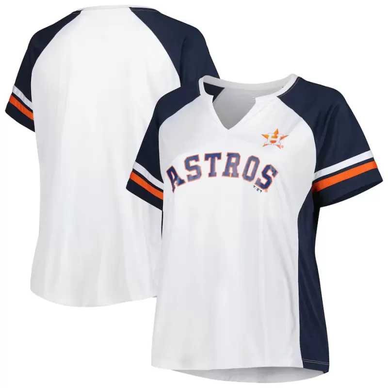 Women's Houston Astros White/Navy Plus Size Notch Neck T-Shirt Women's Houston Astros White/Navy Plus Size Notch Neck T-Shirt