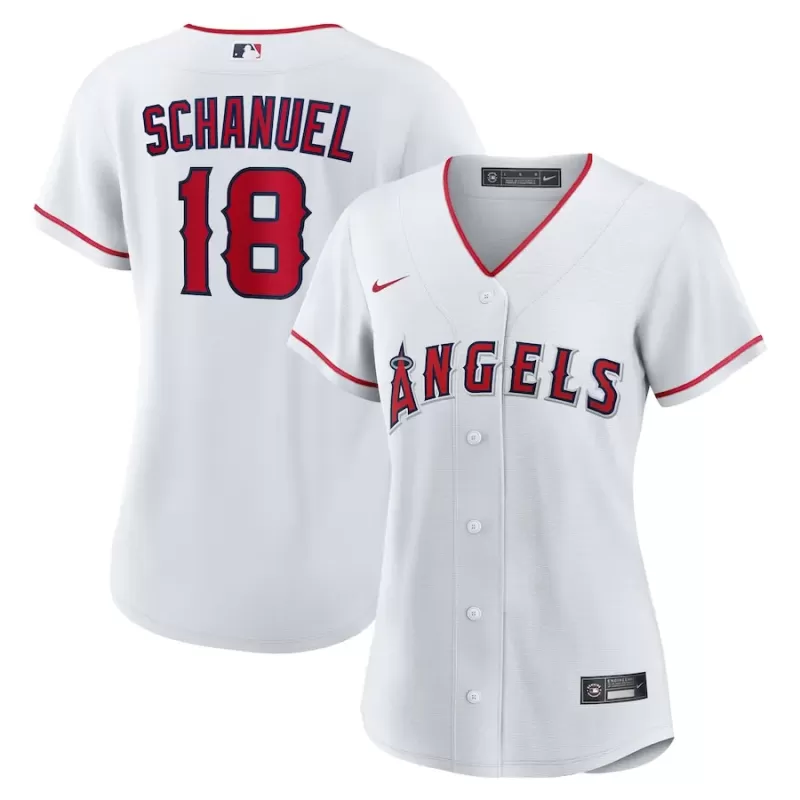 Women's Los Angeles Angels Nolan Schanuel Nike White Home Replica Jersey Women's Los Angeles Angels Nolan Schanuel Nike White Home Replica Jersey