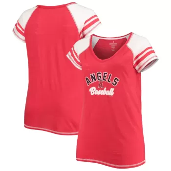 Women's Los Angeles Angels Soft as a Grape Red Curvy Color Block Tri-Blend Raglan V-Neck T-Shirt Women's Los Angeles Angels Soft as a Grape Red Curvy Color Block Tri-Blend Raglan V-Neck T-Shirt