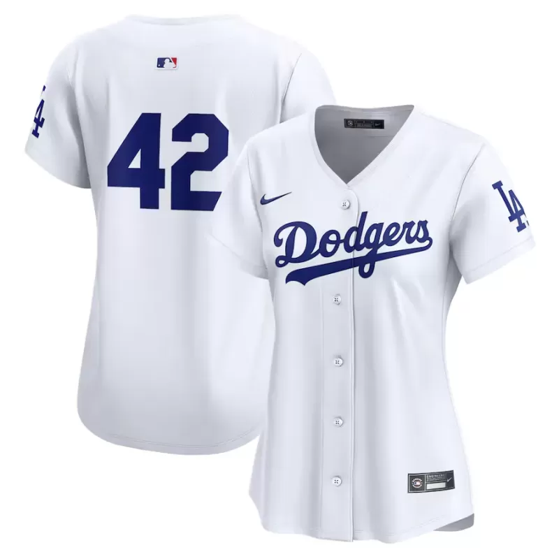 Women's Los Angeles Dodgers Nike White 2024 Jackie Robinson Day Home Limited Jersey Women's Los Angeles Dodgers Nike White 2024 Jackie Robinson Day Home Limited Jersey