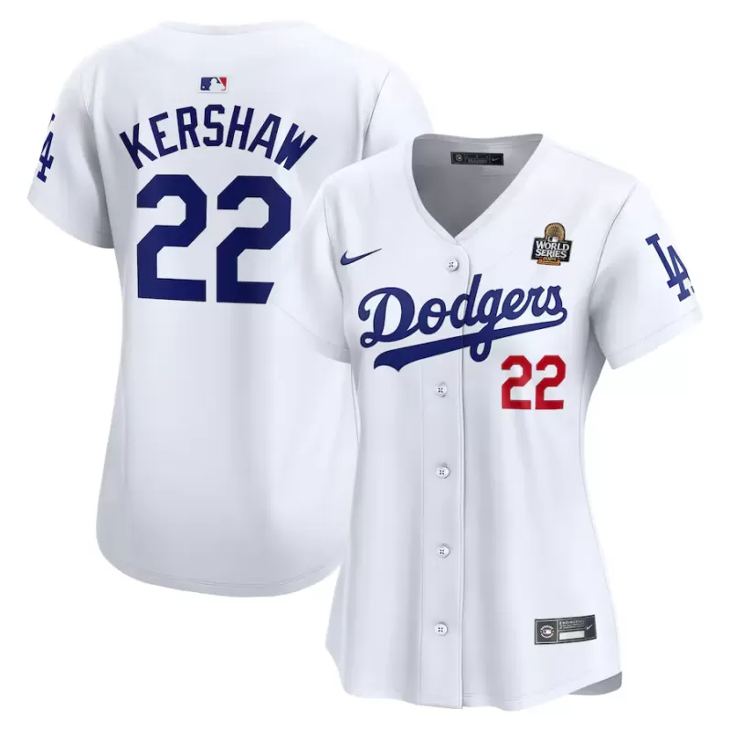 Women's Los Angeles Dodgers Clayton Kershaw Nike White 2024 World Series Limited Player Jersey Women's Los Angeles Dodgers Clayton Kershaw Nike White 2024 World Series Limited Player Jersey