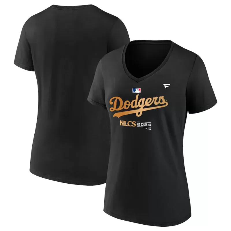 Women's Los Angeles Dodgers Fanatics Black 2024 National League Division Series Champions Locker Room V-Neck T-Shirt Women's Los Angeles Dodgers Fanatics Black 2024 National League Division Series Champions Locker Room V-Neck T-Shirt
