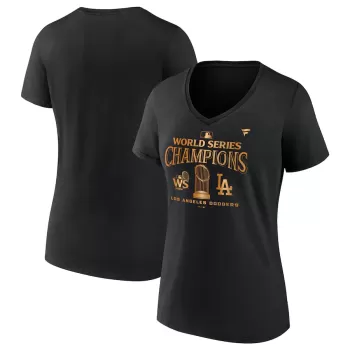 Women's Los Angeles Dodgers Fanatics Black 2024 World Series Champions Parade V-Neck T-Shirt Women's Los Angeles Dodgers Fanatics Black 2024 World Series Champions Parade V-Neck T-Shirt