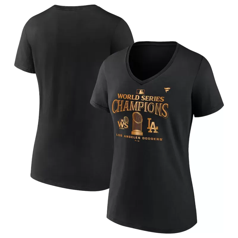 Women's Los Angeles Dodgers Fanatics Black 2024 World Series Champions Parade V-Neck T-Shirt Women's Los Angeles Dodgers Fanatics Black 2024 World Series Champions Parade V-Neck T-Shirt