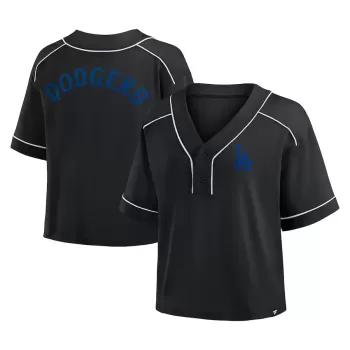 Women's Los Angeles Dodgers Fanatics Black Oversized Champ Game Cropped V-Neck T-Shirt Women's Los Angeles Dodgers Fanatics Black Oversized Champ Game Cropped V-Neck T-Shirt