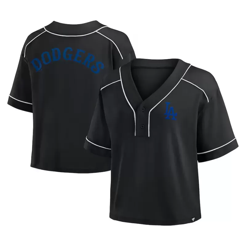 Women's Los Angeles Dodgers Fanatics Black Oversized Champ Game Cropped V-Neck T-Shirt
