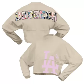 Women's Los Angeles Dodgers Fanatics Cream Floral Preppy Cropped Long Sleeve T-Shirt Women's Los Angeles Dodgers Fanatics Cream Floral Preppy Cropped Long Sleeve T-Shirt