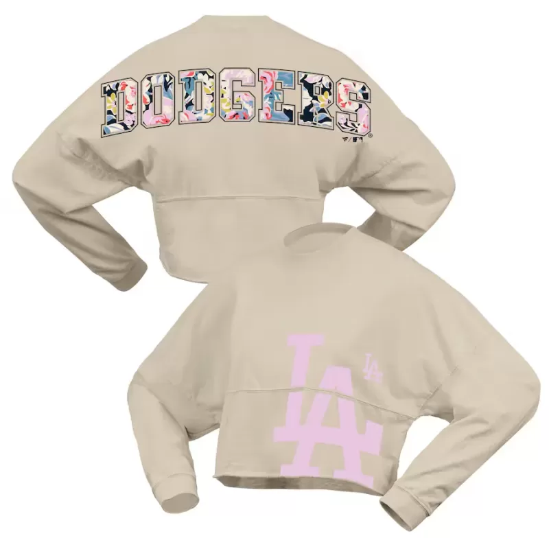 Women's Los Angeles Dodgers Fanatics Cream Floral Preppy Cropped Long Sleeve T-Shirt Women's Los Angeles Dodgers Fanatics Cream Floral Preppy Cropped Long Sleeve T-Shirt