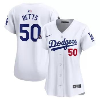 Women's Los Angeles Dodgers Mookie Betts Nike White 2024 World Series Champions Home Limited Player Jersey Women's Los Angeles Dodgers Mookie Betts Nike White 2024 World Series Champions Home Limited Player Jersey