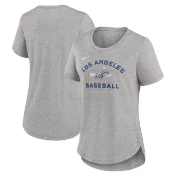 Women's Los Angeles Dodgers Nike Heather Gray Hot Prospect Tri-Blend T-Shirt Women's Los Angeles Dodgers Nike Heather Gray Hot Prospect Tri-Blend T-Shirt