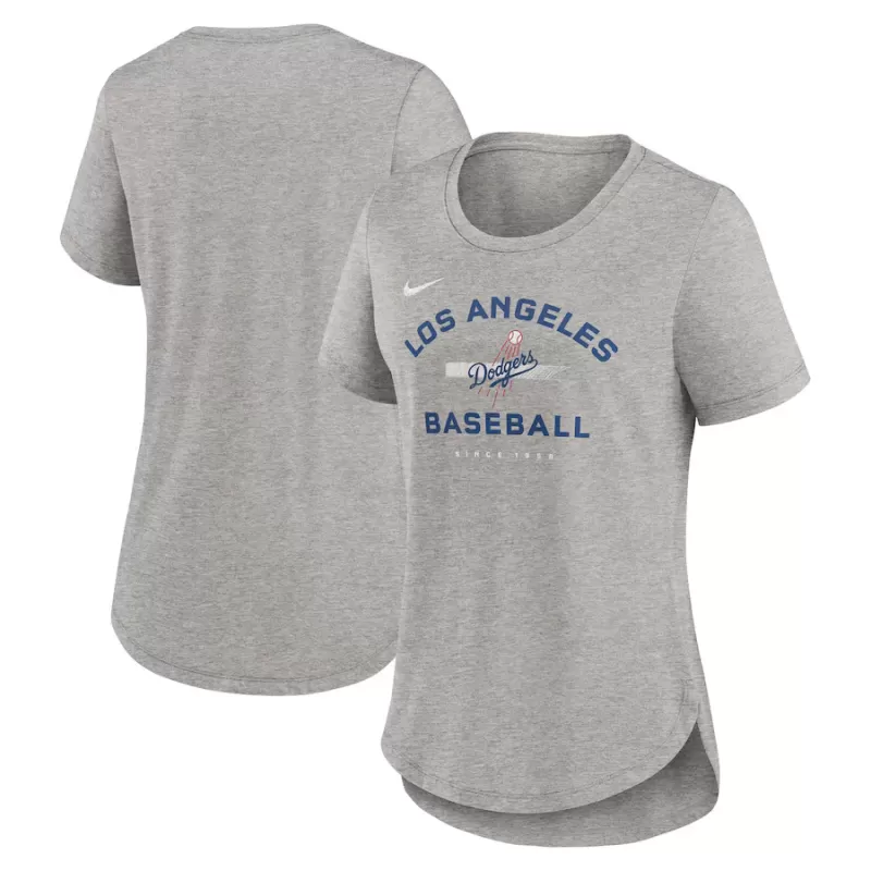Women's Los Angeles Dodgers Nike Heather Gray Hot Prospect Tri-Blend T-Shirt Women's Los Angeles Dodgers Nike Heather Gray Hot Prospect Tri-Blend T-Shirt