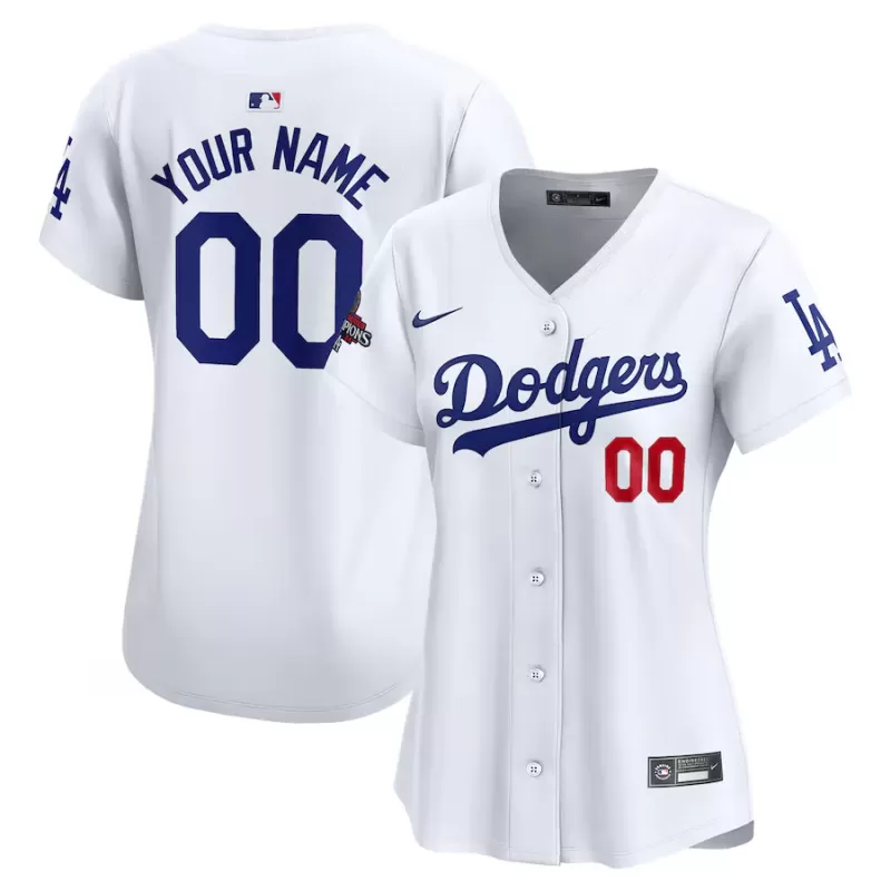 Women's Los Angeles Dodgers Nike White 2024 World Series Champions Home Custom Limited Jersey Women's Los Angeles Dodgers Nike White 2024 World Series Champions Home Custom Limited Jersey
