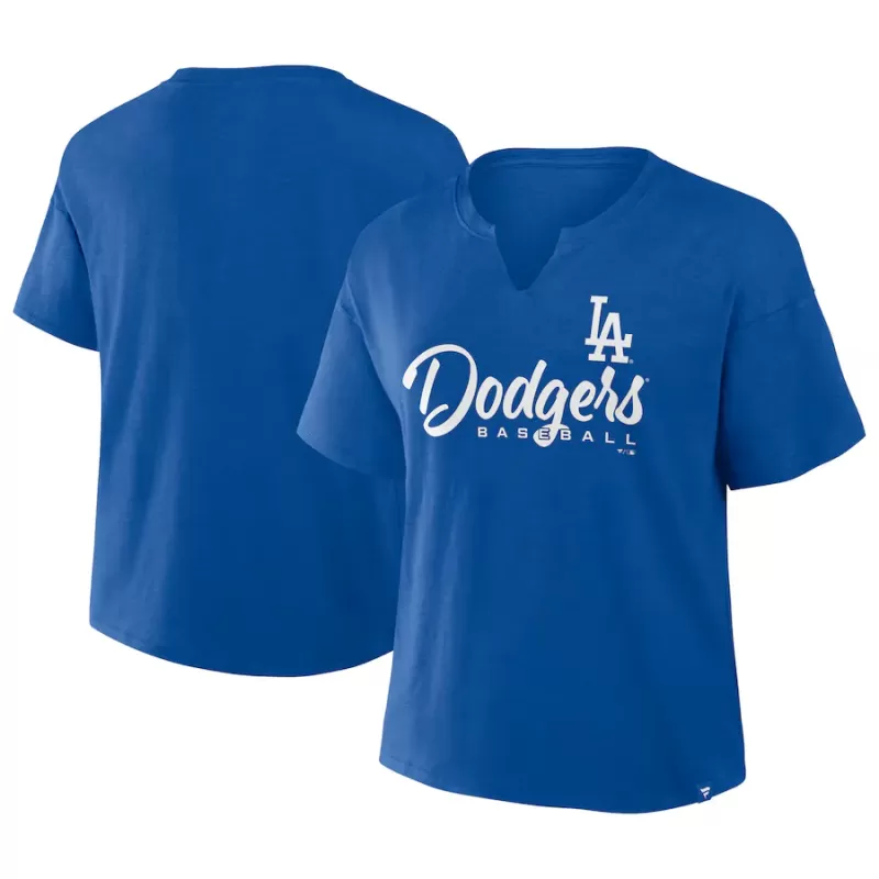 Women's Los Angeles Dodgers Profile Royal Plus Size Wordmark Notch Neck T-Shirt Women's Los Angeles Dodgers Profile Royal Plus Size Wordmark Notch Neck T-Shirt