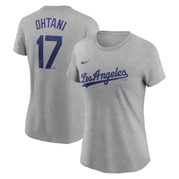 Women's Los Angeles Dodgers Shohei Ohtani Nike Heather Gray Fuse Name & Number T-Shirt Women's Los Angeles Dodgers Shohei Ohtani Nike Heather Gray Fuse Name & Number T-Shirt