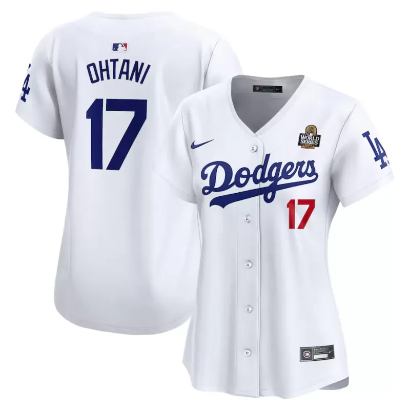 Women's Los Angeles Dodgers Shohei Ohtani Nike White 2024 World Series Home Limited Player Jersey Women's Los Angeles Dodgers Shohei Ohtani Nike White 2024 World Series Home Limited Player Jersey