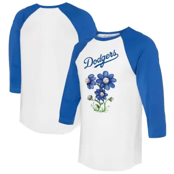Women's Los Angeles Dodgers Tiny Turnip White/Royal Blooming Baseballs 3/4-Sleeve Raglan T-Shirt Women's Los Angeles Dodgers Tiny Turnip White/Royal Blooming Baseballs 3/4-Sleeve Raglan T-Shirt