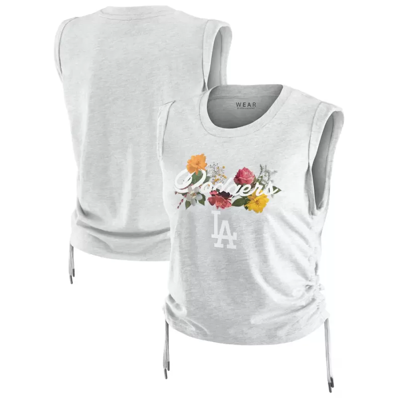 Women's Los Angeles Dodgers WEAR by Erin Andrews Heather Gray Cinched Tank Top Women's Los Angeles Dodgers WEAR by Erin Andrews Heather Gray Cinched Tank Top