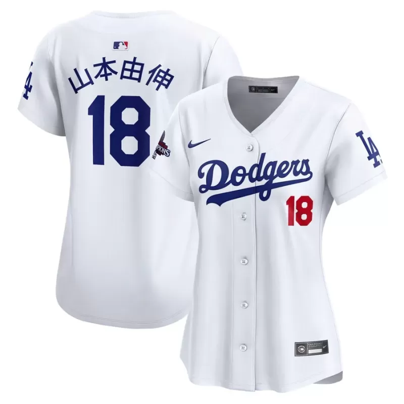 Women's Los Angeles Dodgers Yoshinobu Yamamoto Nike White 2024 World Series Champions Japanese Characters Limited Player Jersey Women's Los Angeles Dodgers Yoshinobu Yamamoto Nike White 2024 World Series Champions Japanese Characters Limited Player Jersey