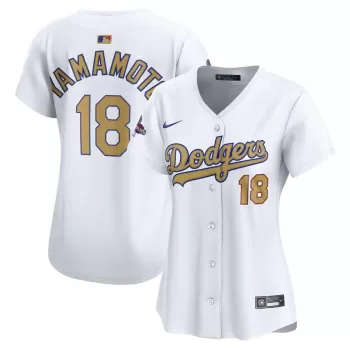 Women's Los Angeles Dodgers Yoshinobu Yamamoto Nike White 2025 Gold Collection Limited Jersey Women's Los Angeles Dodgers Yoshinobu Yamamoto Nike White 2025 Gold Collection Limited Jersey