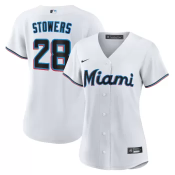 Women's Miami Marlins Kyle Stowers Nike White Home Replica Jersey Women's Miami Marlins Kyle Stowers Nike White Home Replica Jersey