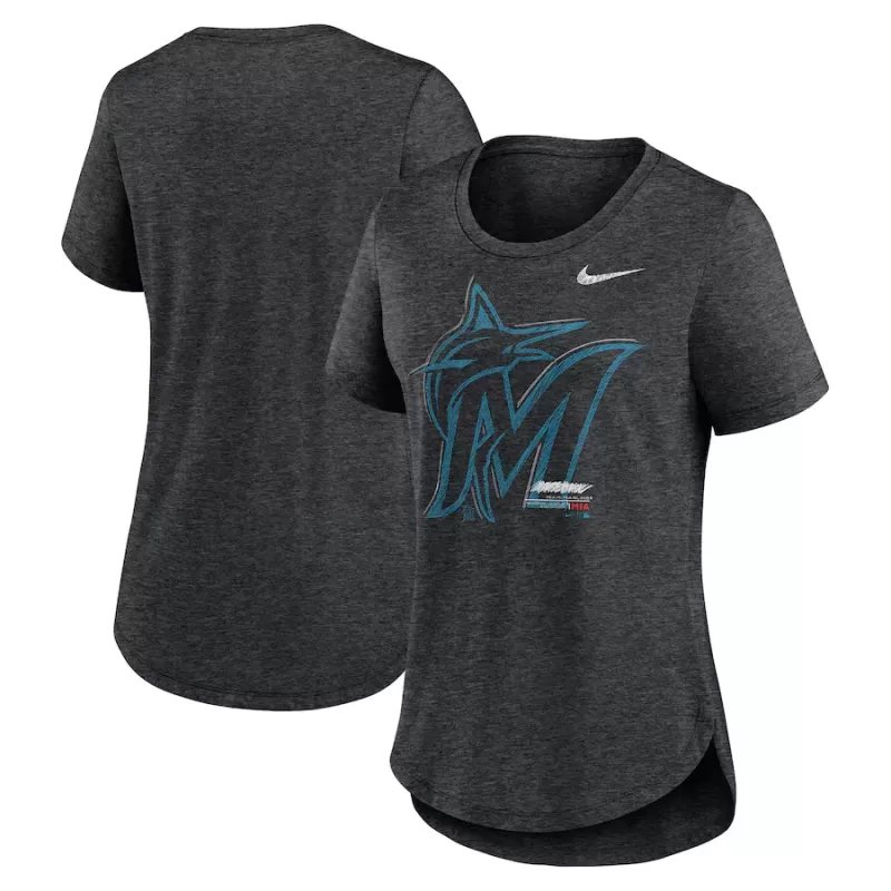 Women's Miami Marlins Nike Heather Black Touch Tri-Blend T-Shirt Women's Miami Marlins Nike Heather Black Touch Tri-Blend T-Shirt