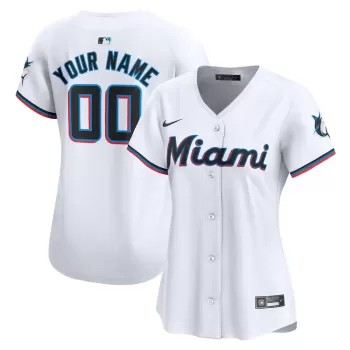 Women's Miami Marlins Nike White Home Limited Custom Jersey Women's Miami Marlins Nike White Home Limited Custom Jersey