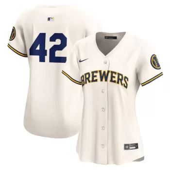 Women's Milwaukee Brewers Nike Cream 2024 Jackie Robinson Day Home Limited Jersey Women's Milwaukee Brewers Nike Cream 2024 Jackie Robinson Day Home Limited Jersey