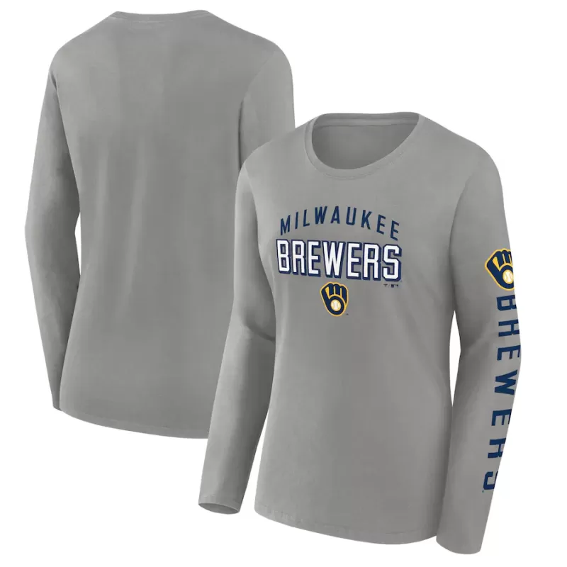 Women's Milwaukee Brewers Fanatics Gray Team Long Sleeve T-Shirt Women's Milwaukee Brewers Fanatics Gray Team Long Sleeve T-Shirt