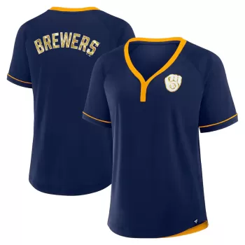 Women's Milwaukee Brewers Fanatics Navy League Diva Star Raglan V-Neck T-Shirt Women's Milwaukee Brewers Fanatics Navy League Diva Star Raglan V-Neck T-Shirt