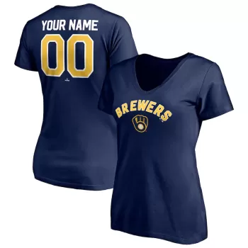 Women's Milwaukee Brewers Navy Personalized Winning Streak Name & Number V-Neck T-Shirt Women's Milwaukee Brewers Navy Personalized Winning Streak Name & Number V-Neck T-Shirt