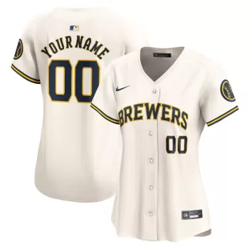 Women's Milwaukee Brewers Nike Cream Home Limited Custom Jersey Women's Milwaukee Brewers Nike Cream Home Limited Custom Jersey