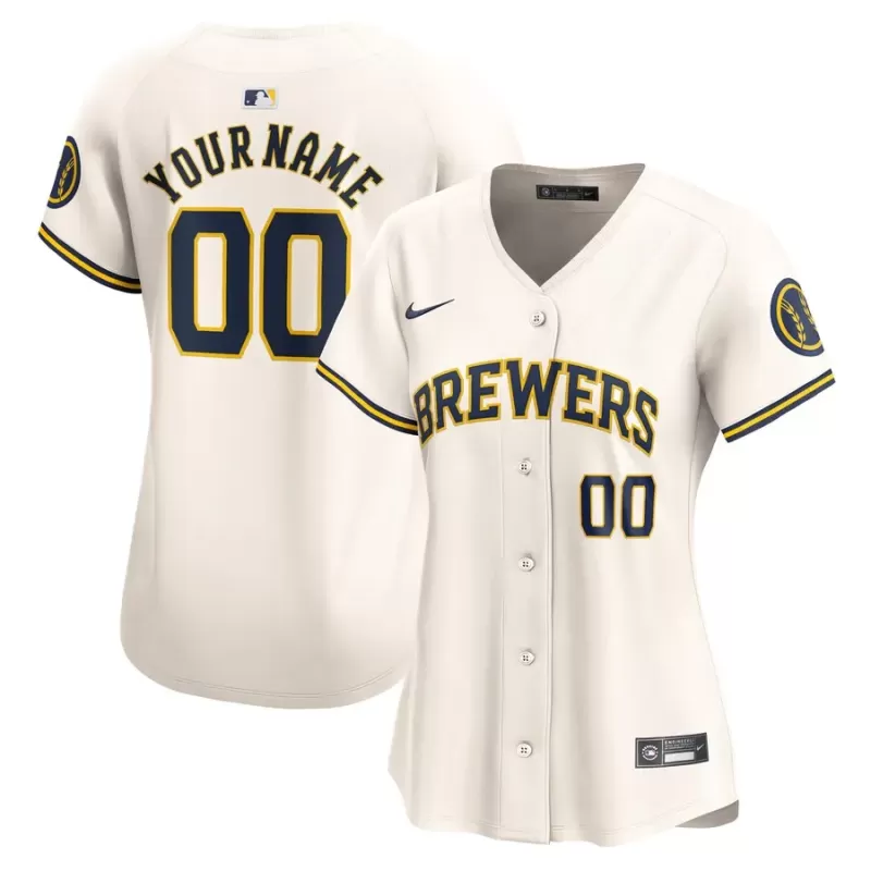 Women's Milwaukee Brewers Nike Cream Home Limited Custom Jersey Women's Milwaukee Brewers Nike Cream Home Limited Custom Jersey