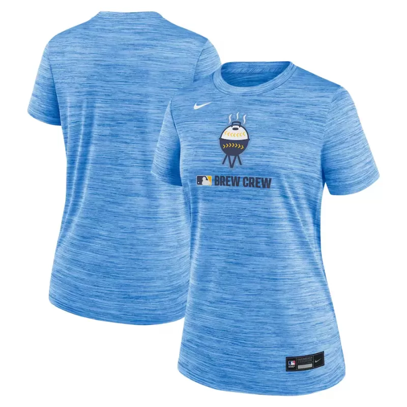 Women's Milwaukee Brewers Nike Powder Blue Authentic Collection City Connect Velocity Performance T-Shirt Women's Milwaukee Brewers Nike Powder Blue Authentic Collection City Connect Velocity Performance T-Shirt