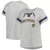 Women's Milwaukee Brewers Profile Heather Gray Raglan Lace-Up Fleck T-Shirt