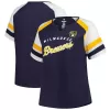 Women's Milwaukee Brewers Profile Navy Plus Sized Arched Notch Neck T-Shirt