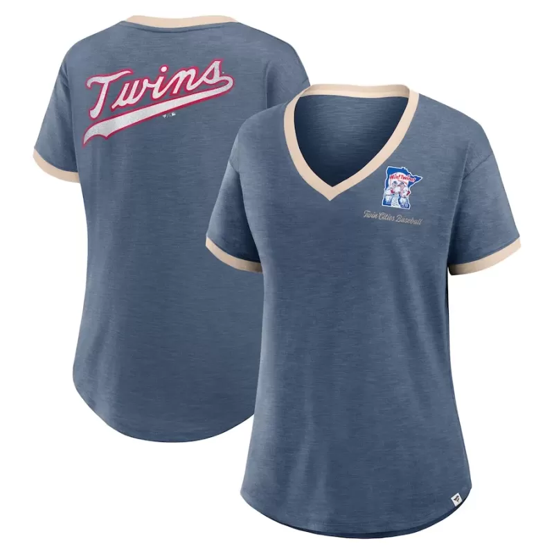 Women's Minnesota Twins Fanatics Navy Binge Worthy Stadium Slub V-Neck T-Shirt