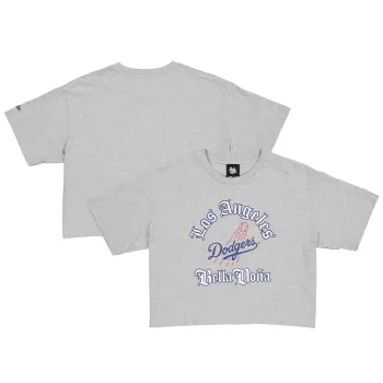 Women's New Era Gray Bella Dona x Los Angeles Dodgers Boxy Crop T-Shirt Women's New Era Gray Bella Dona x Los Angeles Dodgers Boxy Crop T-Shirt