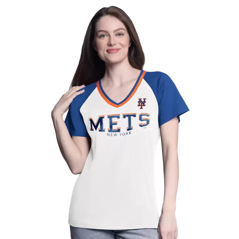 Women's New York Mets G-III 4Her by Carl Banks White/Royal Ball Park Raglan V-Neck T-Shirt Women's New York Mets G-III 4Her by Carl Banks White/Royal Ball Park Raglan V-Neck T-Shirt